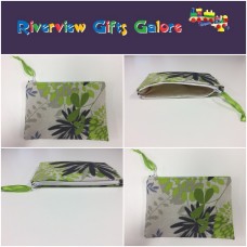 Zip Clutch / Purse / Bag / Pouch - Lime Grey Flowers